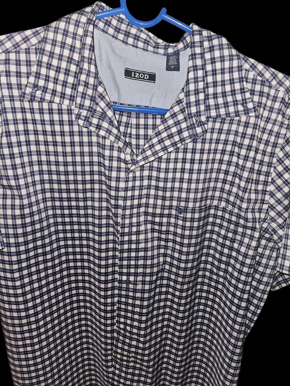 Izod Navy and White Plaid Short-Sleeve Button-Down Shirt